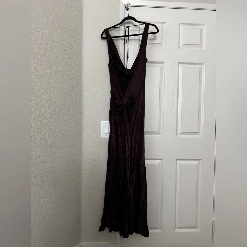 Meshki Ellison Satin Cowl Dress in Dark Chocolate Extra Small - Picture 4 of 6